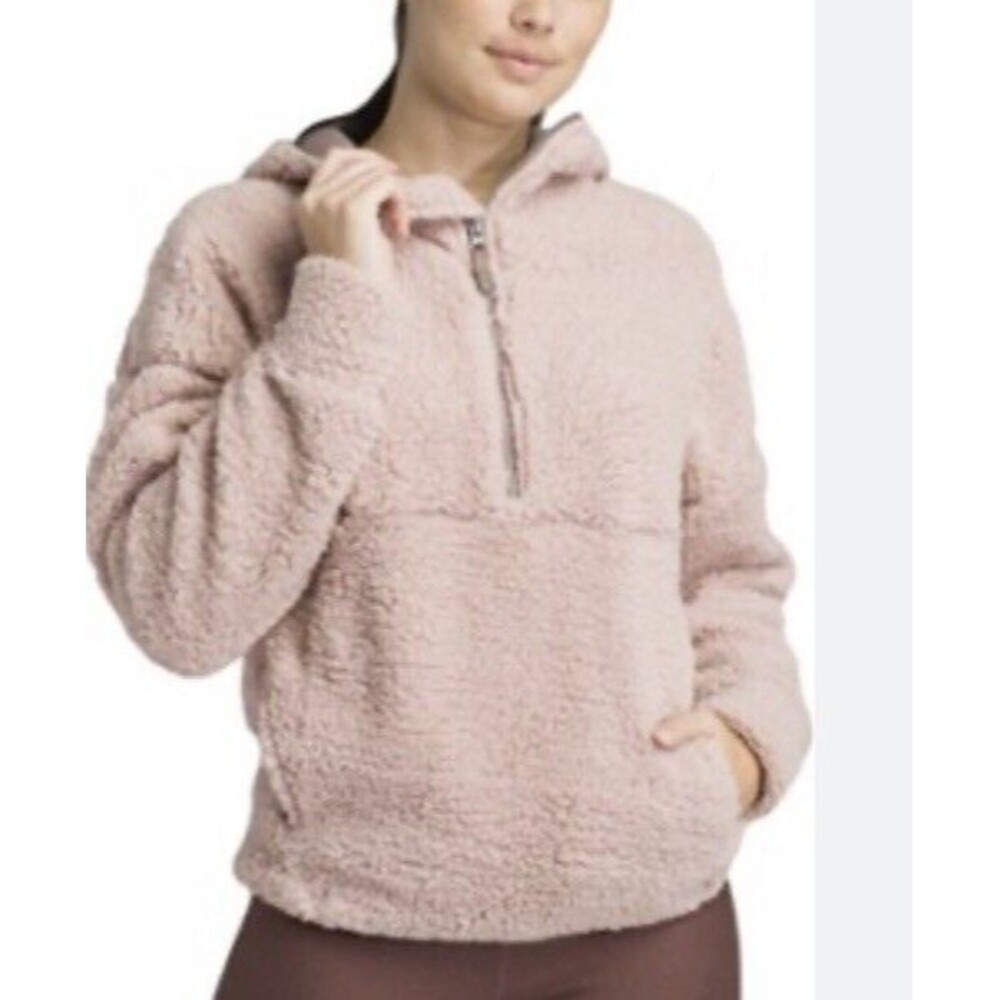 prAna Permafrost Fleece Pullover Hoodie Womens XS Rose Mauve Pink 1/2 Zip Lined
